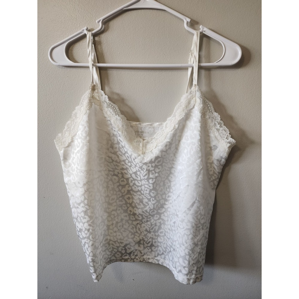 Rachel Zoe White Leopard Jacquard Lace Trim Camisole Top Size Medium